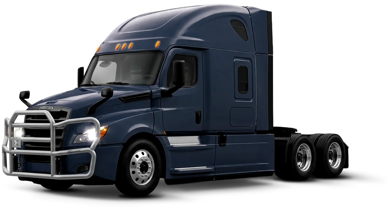Semi truck equipped with an Ex-Guard grille guard