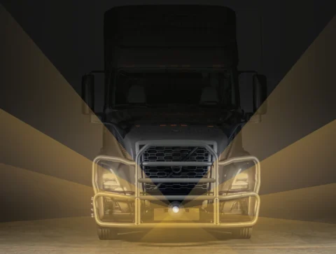ClearZone collision-mitigation coverage visualization on an Ex-Guard grille guard
